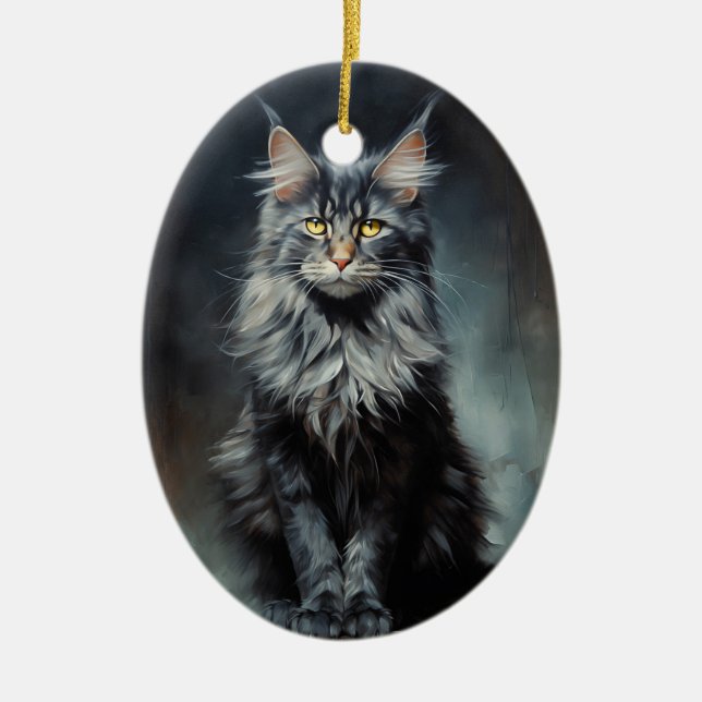 Maine Coon cat Ceramic Tree Decoration (Front)