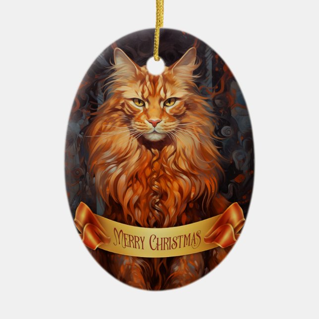 Maine Coon cat Ceramic Tree Decoration (Front)