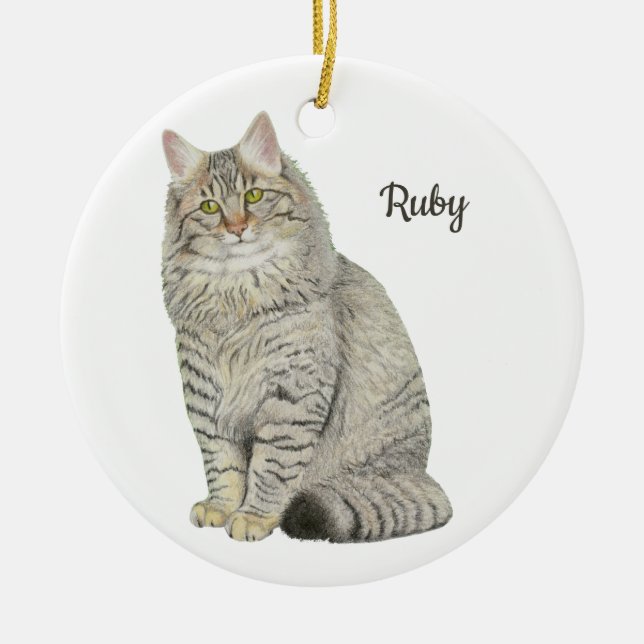 Maine Coon Cat Ceramic Tree Decoration (Front)