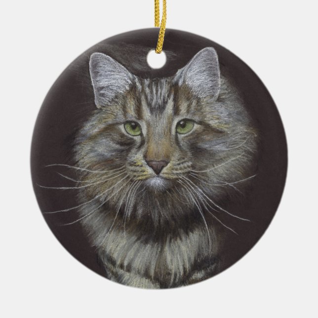 Maine Coon Cat Ceramic Tree Decoration (Front)
