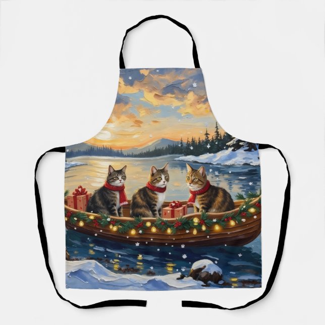 Maine Coon Cat Christmas Boat Holiday Apron (Front)