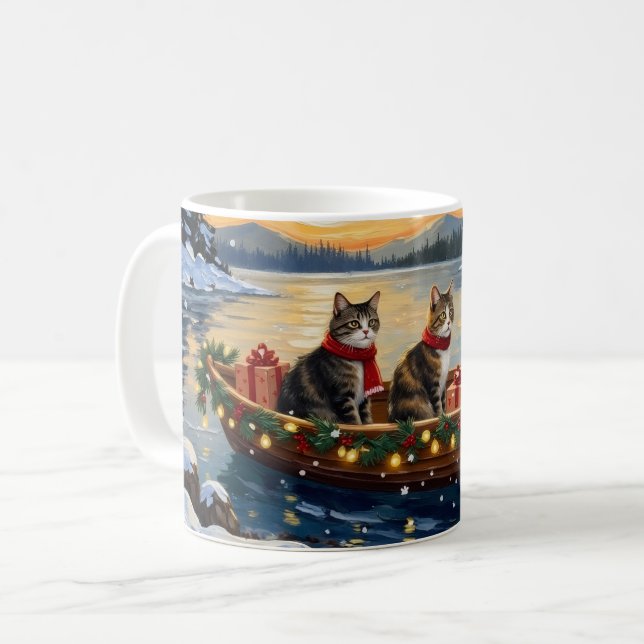 Maine Coon Cat Christmas Boat Holiday Coffee Mug (Front Left)