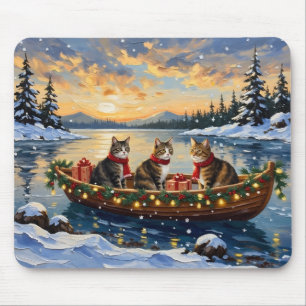 Maine Coon Cat Christmas Boat Holiday Mouse Mat