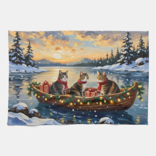 Maine Coon Cat Christmas Boat Holiday Tea Towel