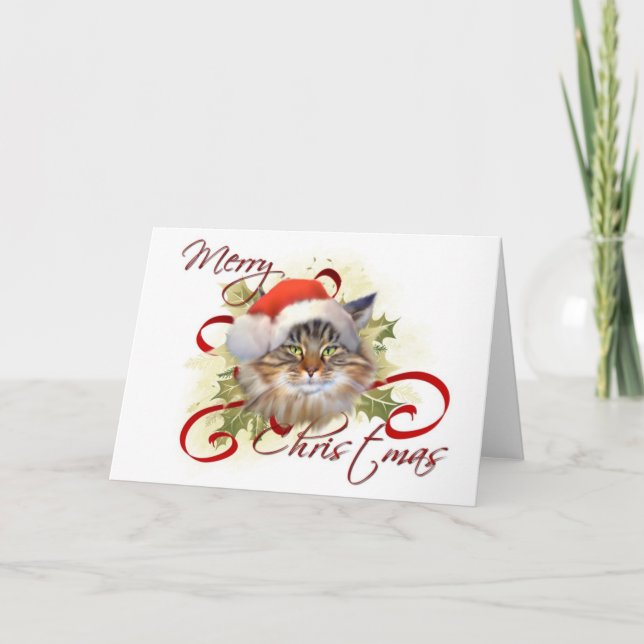 Maine Coon Cat Christmas Card (Front)