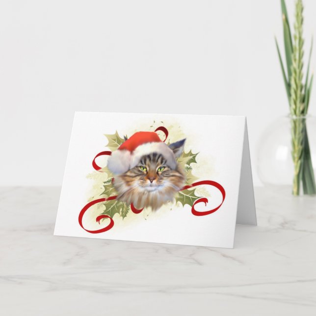 Maine Coon Cat Christmas Card (Front)