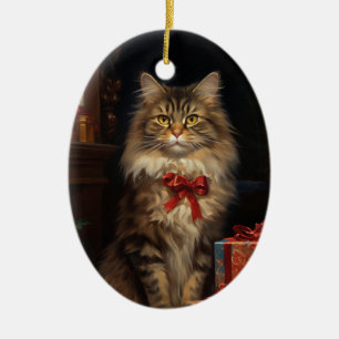Maine Coon cat Christmas Ceramic Tree Decoration