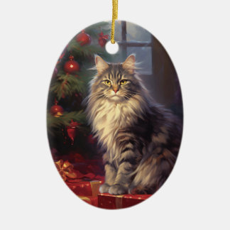 Maine Coon cat Christmas Ceramic Tree Decoration