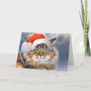 Maine Coon Cat Christmas Portrait Card