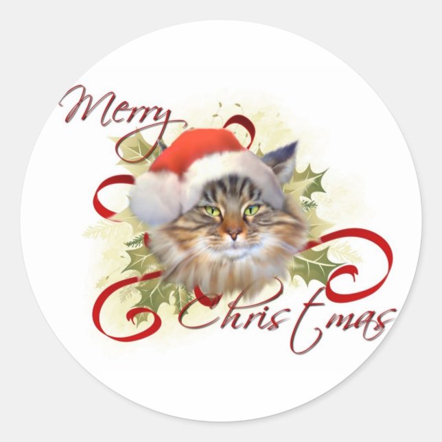 Maine Coon Cat Christmas Stickers (Front)