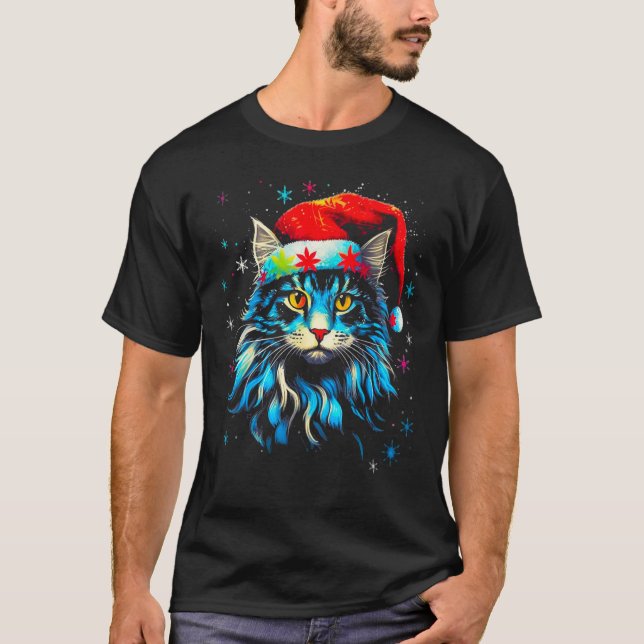 Maine Coon Cat Christmas T-Shirt (Front)