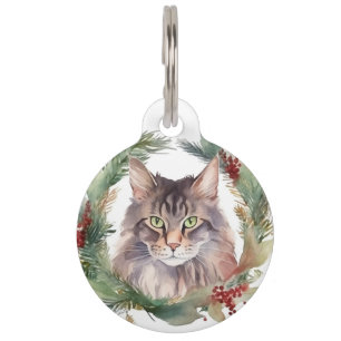 Maine Coon Cat Christmas Wreath Festive Kitten Pet Tag