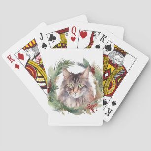 Maine Coon Cat Christmas Wreath Festive Kitten Playing Cards
