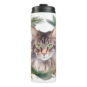 Maine Coon Cat Christmas Wreath Festive Kitten Thermal Tumbler