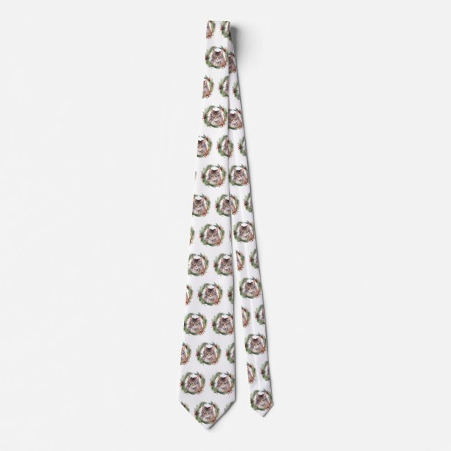 Maine Coon Cat Christmas Wreath Festive Kitten Tie (Front)