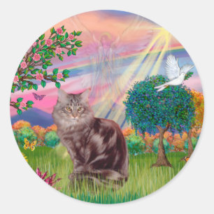 Maine Coon Cat  - Cloud Angel Classic Round Sticker