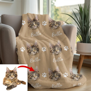 Maine Coon Cat, Custom Pet camel Fleece Blanket