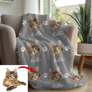 Maine Coon Cat, Custom Pet grey Fleece Blanket
