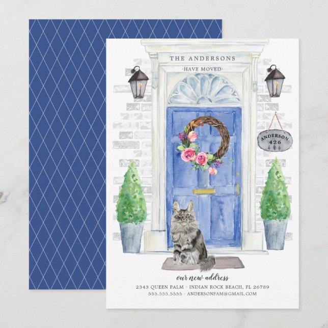 Maine Coon Cat Door Moving Announcement (Front/Back)