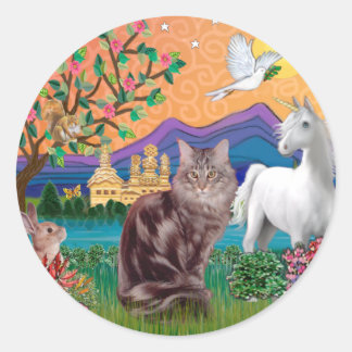 Maine Coon Cat - Fantasy Land Classic Round Sticker