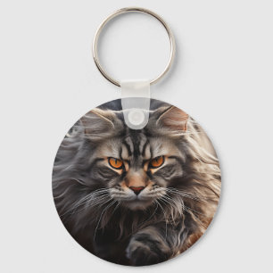Maine Coon Cat hunting Key Ring
