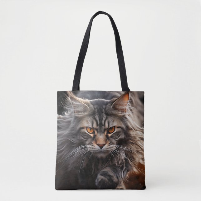 Maine Coon Cat hunting Tote Bag (Front)