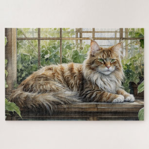 Maine Coon Cat in a Cosy Indoor Garden Jigsaw Puzzle