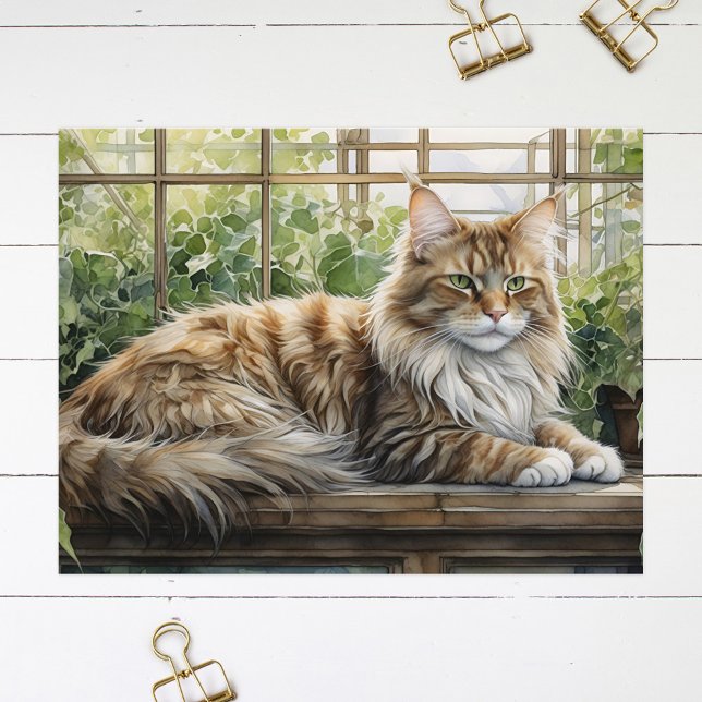 Maine Coon Cat in a Cosy Indoor Garden Postcard (Creator Uploaded)