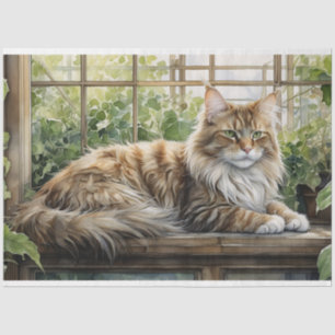 Maine Coon Cat in a Cosy Indoor Garden Tissue Paper