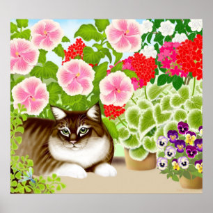 Maine Coon Cat in Garden Jungle Poster