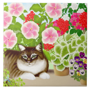 Maine Coon Cat in Patio Garden Tile