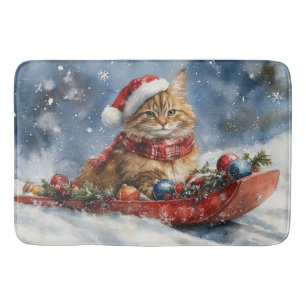 Maine Coon Cat in Sledge Let it Snow Christmas Bath Mat