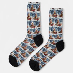 Maine Coon Cat in Sledge Let it Snow Christmas Socks