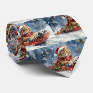 Maine Coon Cat in Sledge Let it Snow Christmas Tie