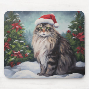 Maine Coon Cat in Snow Christmas Mouse Mat