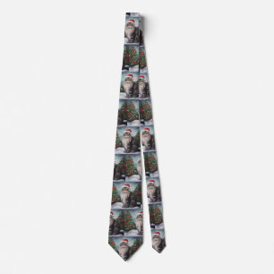 Maine Coon Cat in Snow Christmas Tie