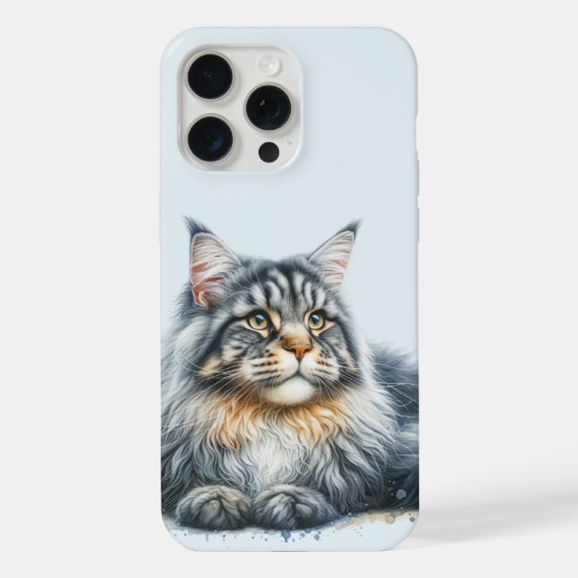Maine Coon Cat in Watercolor iPhone Case (Back)