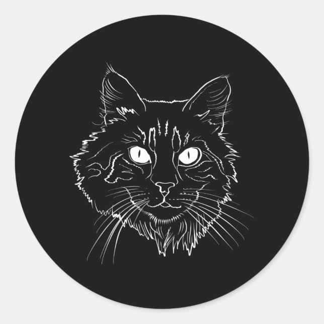 Maine Coon Cat Line Art Classic Round Sticker (Front)