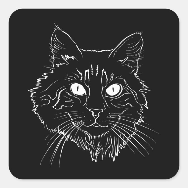Maine Coon Cat Line Art Square Sticker (Front)