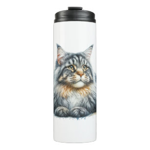 Maine Coon Cat Love in Watercolor Thermal Tumbler