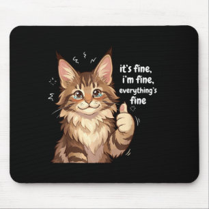 Maine Coon Cat Meme It's Fine I'm Fine Everything' Mouse Mat