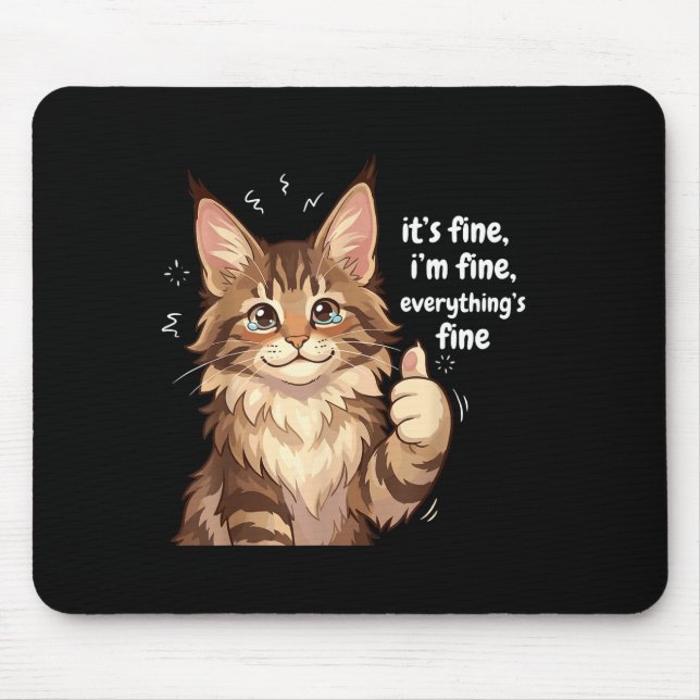 Maine Coon Cat Meme It's Fine I'm Fine Everything' Mouse Mat (Front)