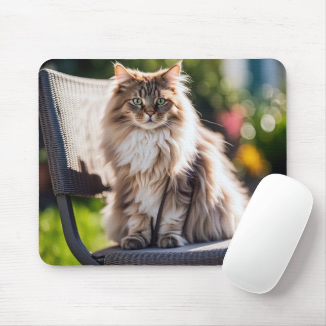 Maine Coon Cat On Chair Mouse Mat (With Mouse)