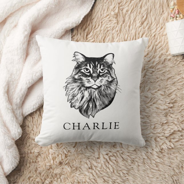 Maine Coon Cat Personalised Drawing Cushion (Blanket)