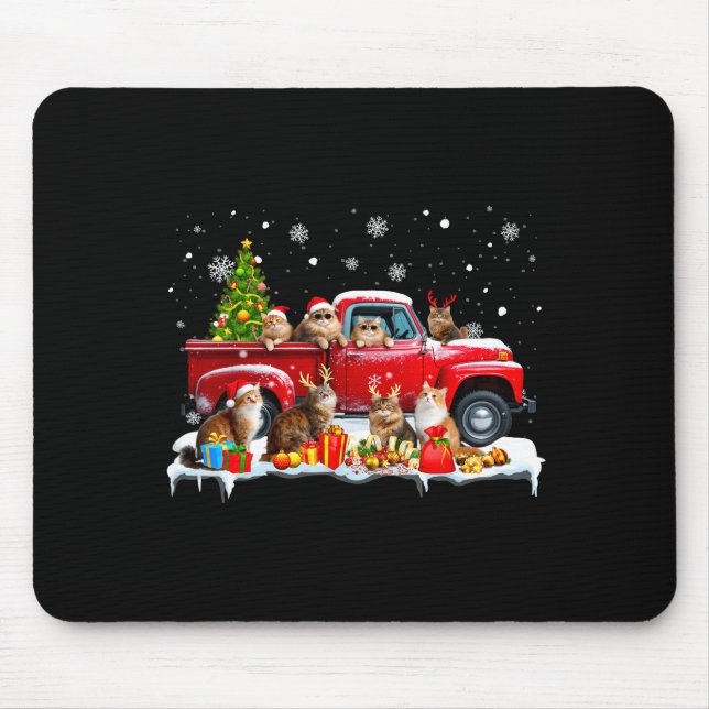 Maine Coon Cat Red Truck Christmas Tree Santa Ugly Mouse Mat (Front)