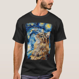 Maine Coon Cat Starry Night Painting T-Shirt
