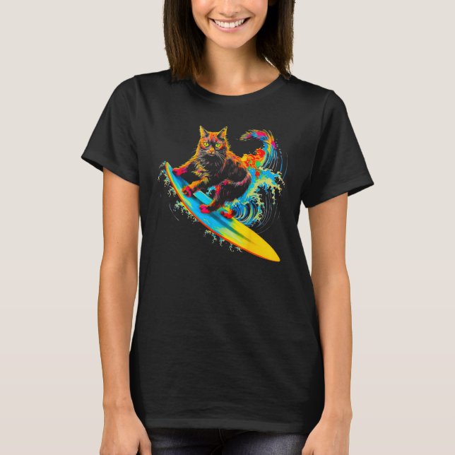 Maine Coon Cat Surf T-Shirt (Front)