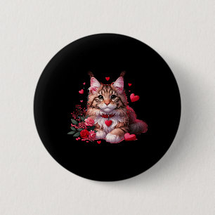 Maine Coon Cat Valentine Hearts Men Women Kids 6 Cm Round Badge