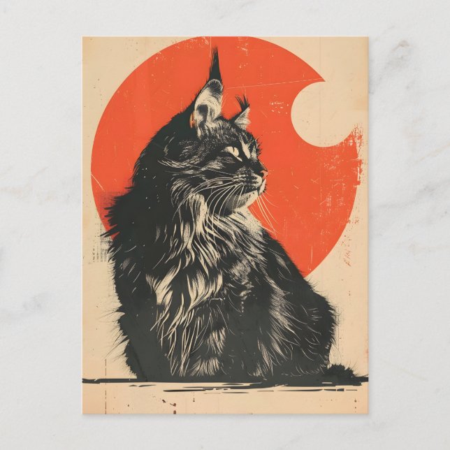 Maine Coon Cat Vintage Art Postcard (Front)