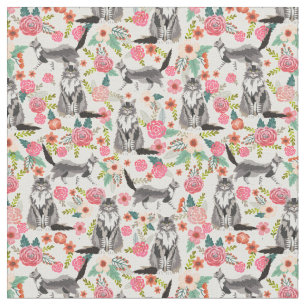 maine coon cat vintage florals cream fabric